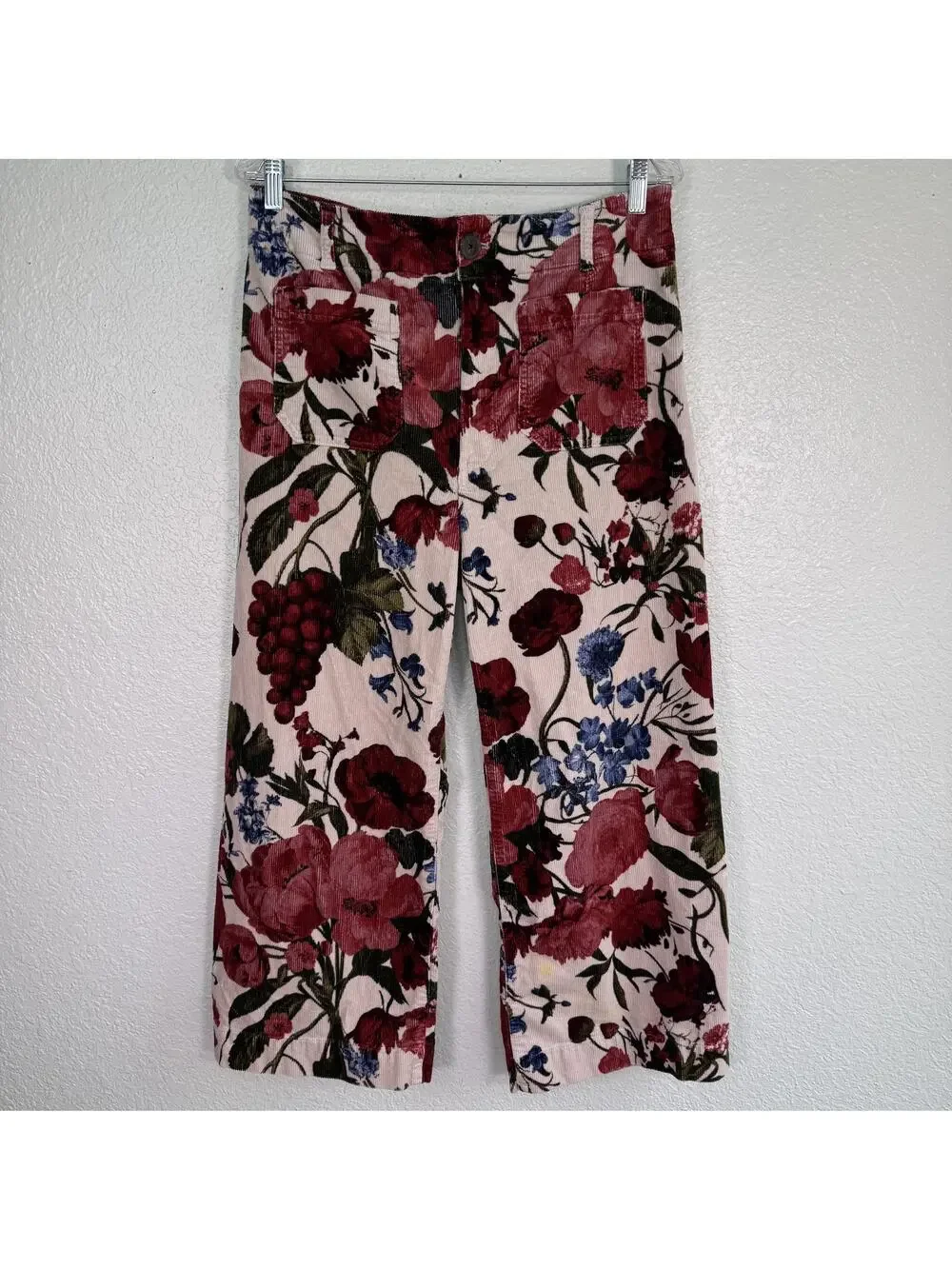 Anthropologie Maeve Colette Pants Womens 32 Floral Corduroy Crop Wide Leg Boho